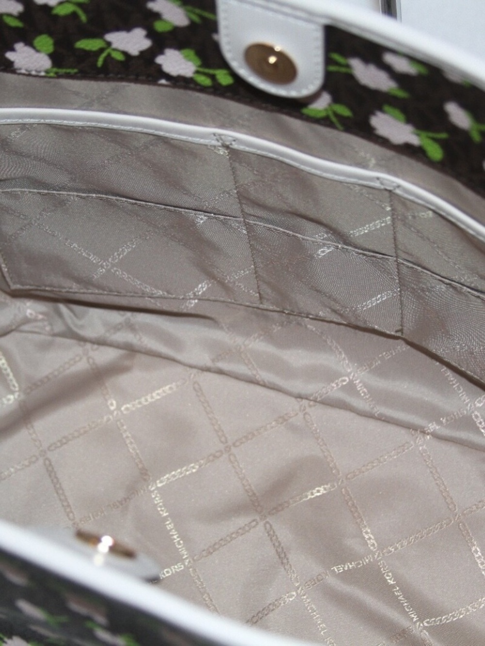 NWT Michael Kors Carter Brown Multi Large Open Tote Pink Blossoms Purse - Picture 5 of 5